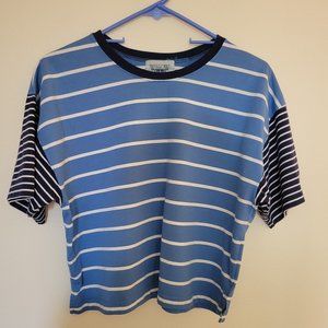 Vintage Dark and light blue white striped crop top t-shirt